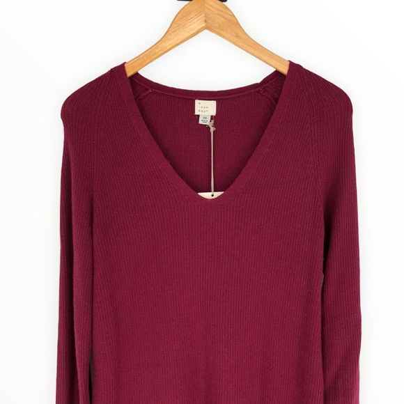 A New Day Burgundy Ribbed Knit Long Sleeve Sweaterdress size XS NWT - Picture 3 of 11